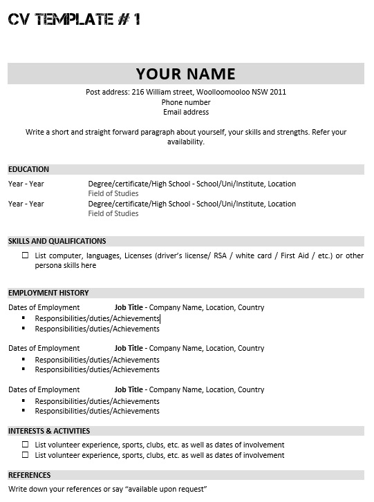 how to write resume australia